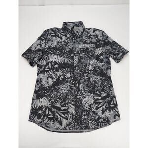 Lululemon Men's All Town Short Sleeve Black Gray Floral Leafy Shirt Large